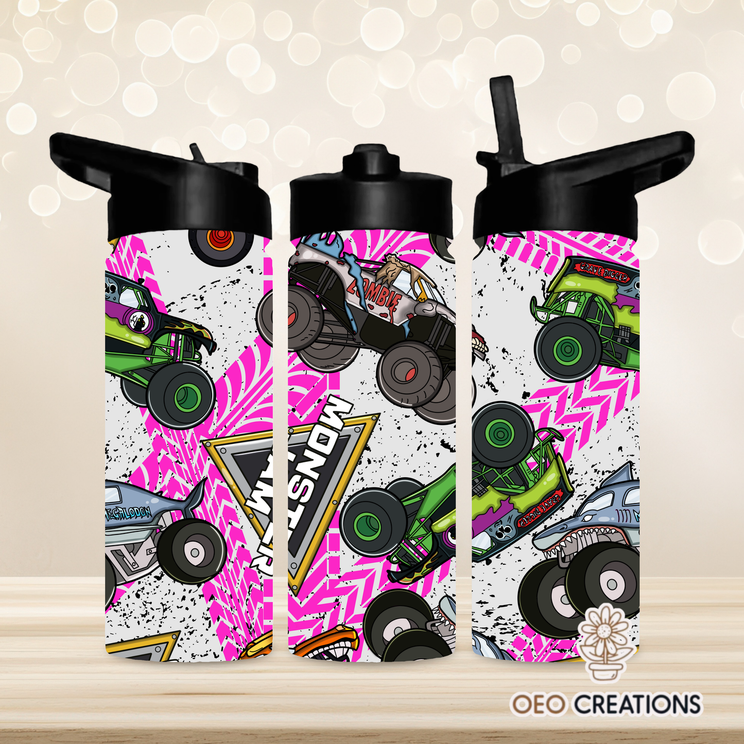 18oz Water Bottle Monster Jam Pink