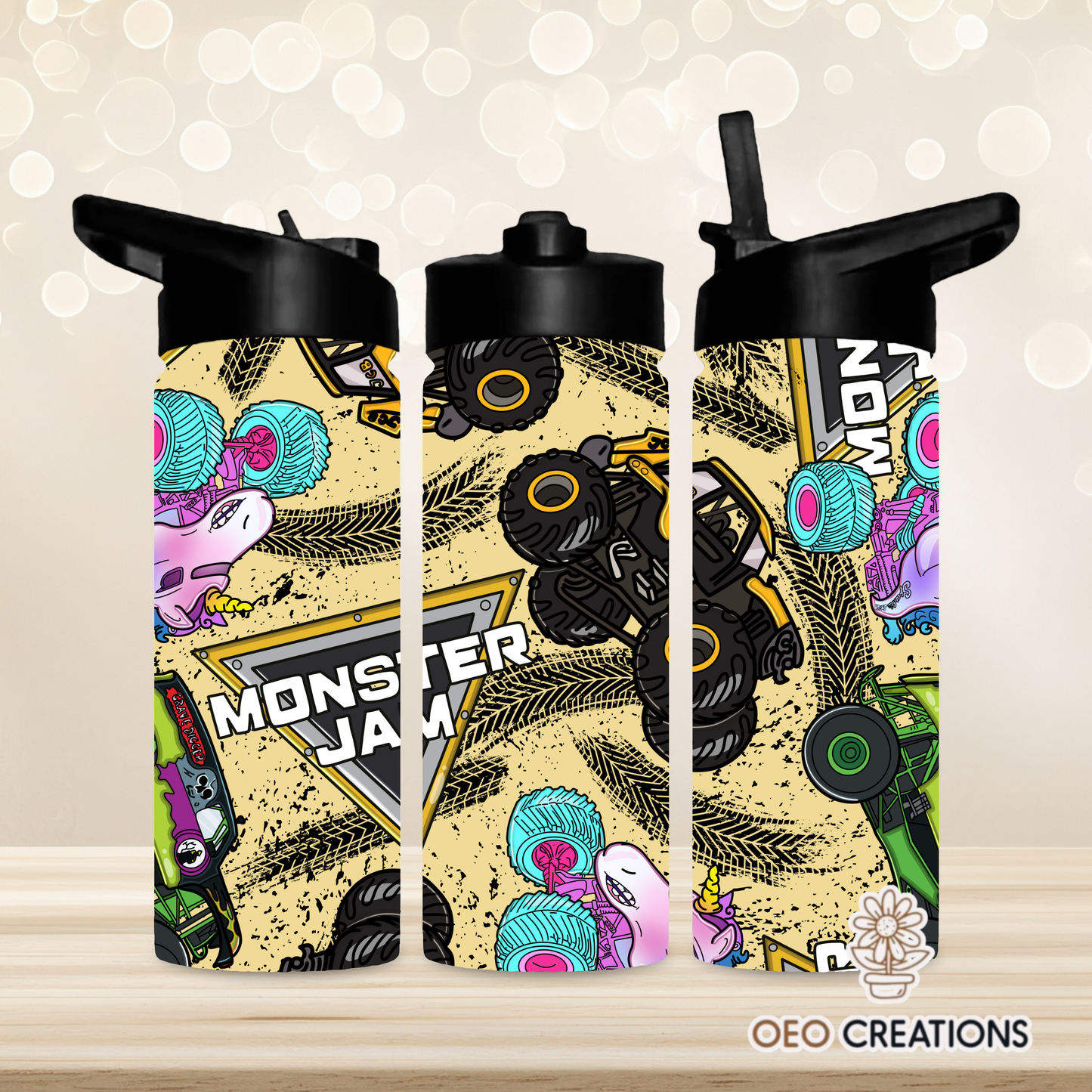 18oz Water Bottle Monster Jam Yellow